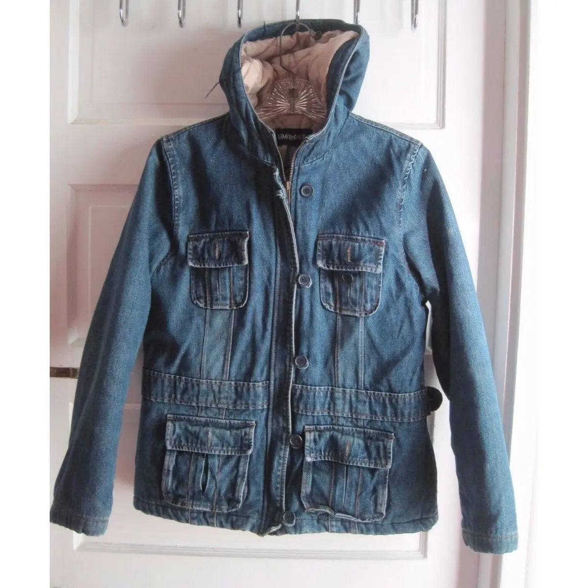Limited Too 2 Hooded Insulated Denim Blue Jean Jacket Quilted Lining Girls Xl 16 1