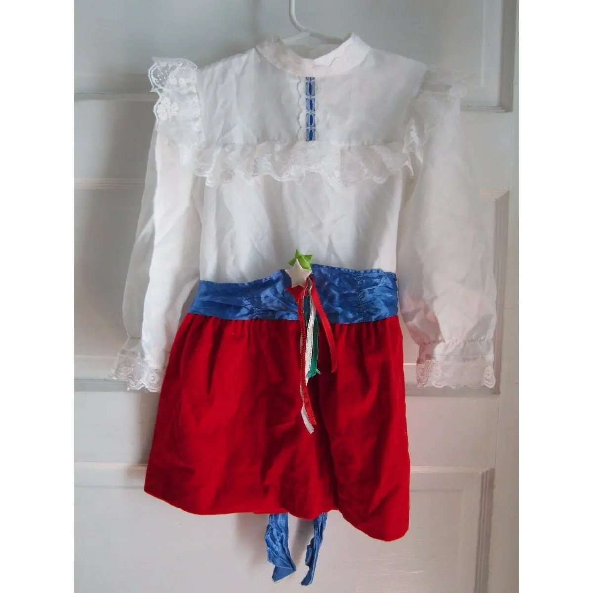 Vintage Kll Red White & Blue Velvet Satin Lace Patriotic Dress Usa Girls 5 1