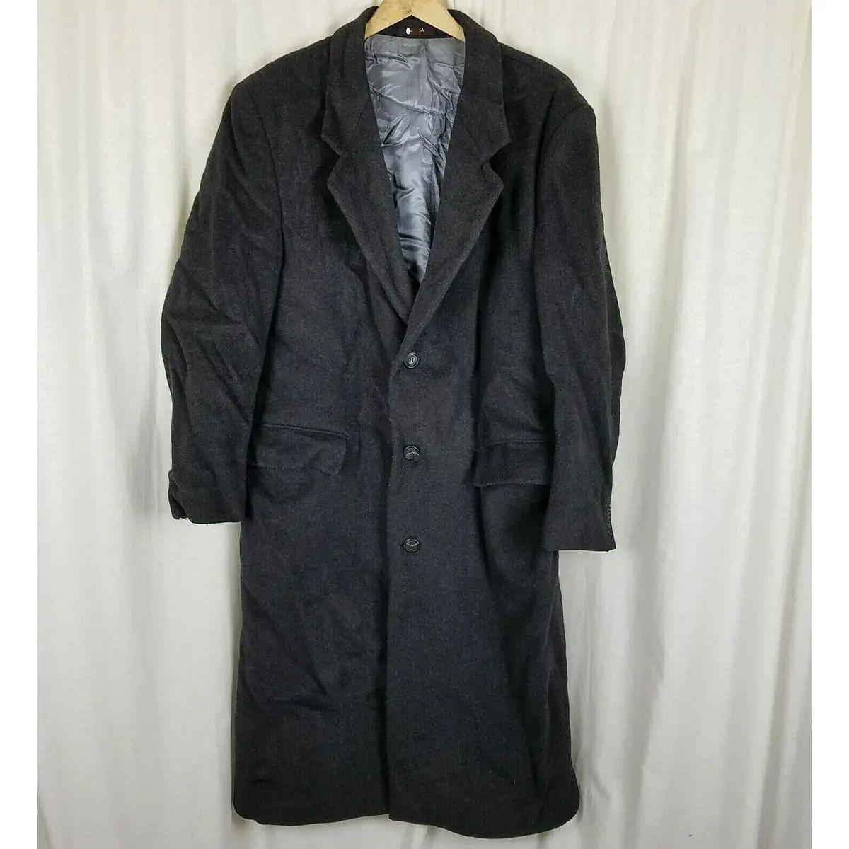 Vintage Long Peacoat Soft Winter Wool Coat Mens 42R Charcoal Gray Business 1
