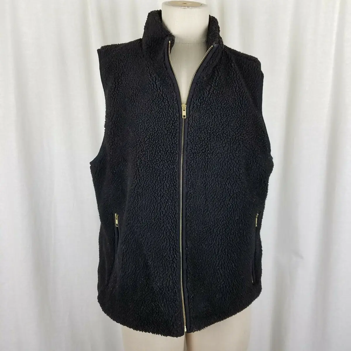 J Crew Mercantile Excursion Berber Sherpa Fleece Vest Womens L Zip Up Black 1