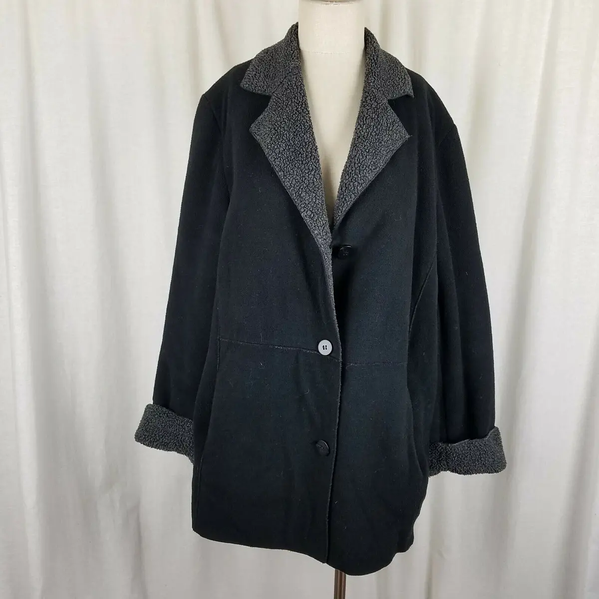 Vegan Sherpa Shearling Wool Fleece Parka Jacket Peacoat Womens Xl 1X Piecework 1