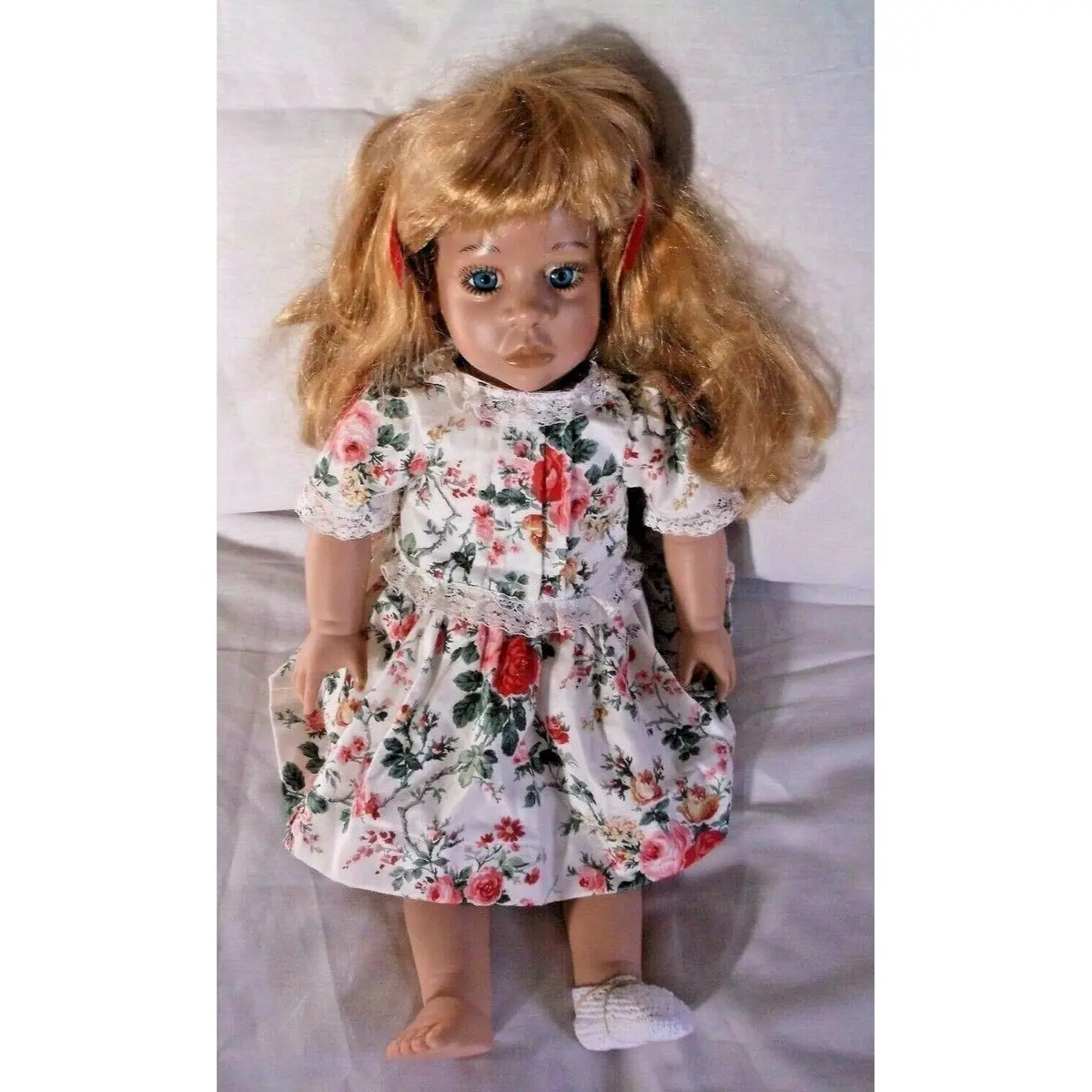 1993 Ashley 18" Articulated Soft Body Doll Syndee Crafts Floral Dress Underwear 1