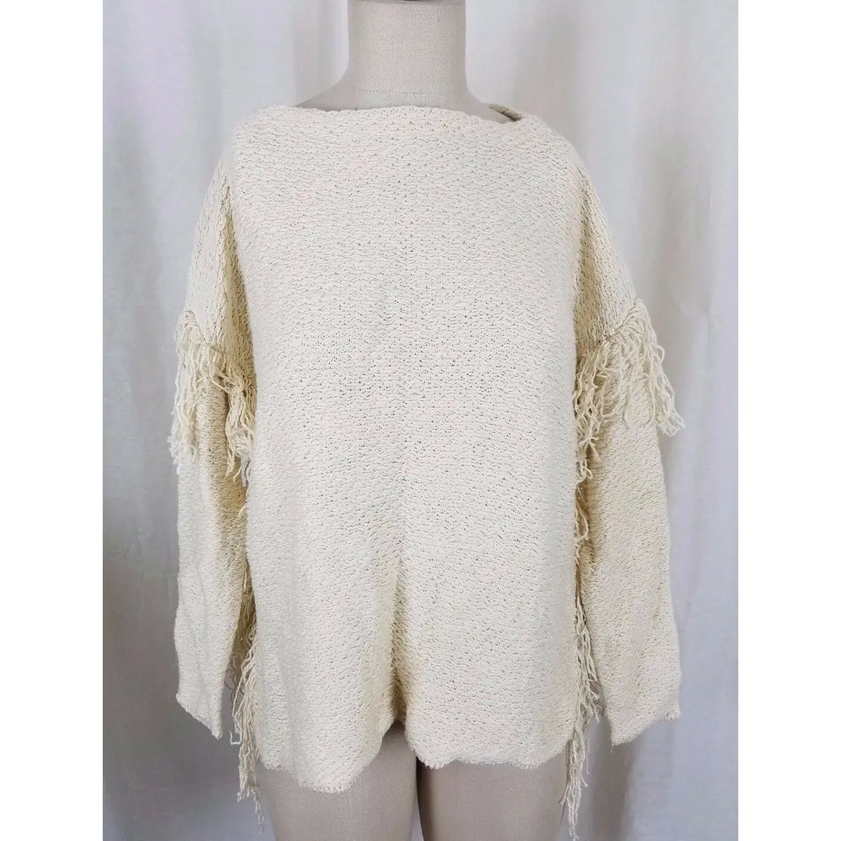 Lrl Ralph Lauren Fringed Woven Knit Boho Hippie Boat Neck Sweater Womens Pxs Ps 1