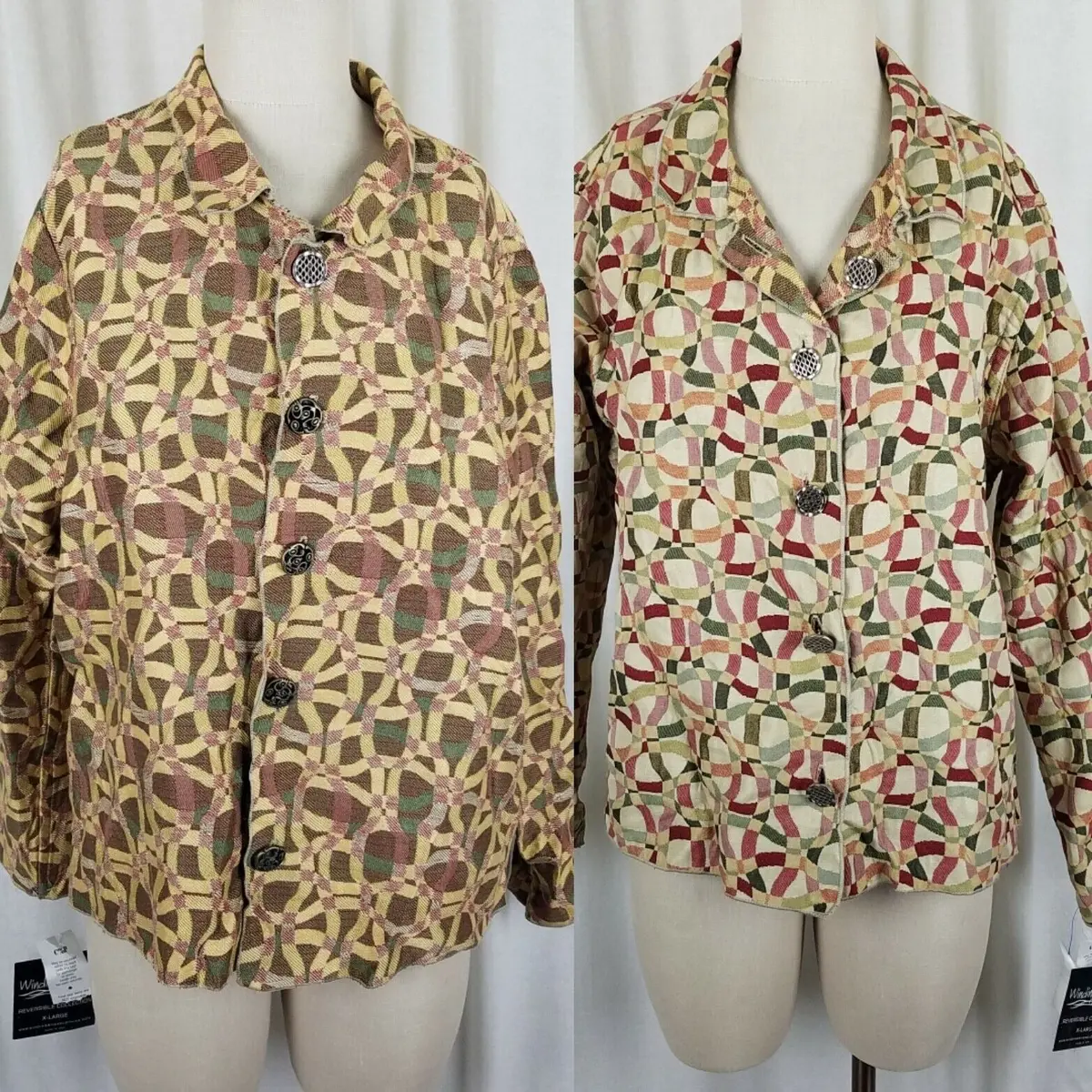 Winding River Reversible Woven Tapestry Jacket Blazer Womens Xl Abstract Nos 1