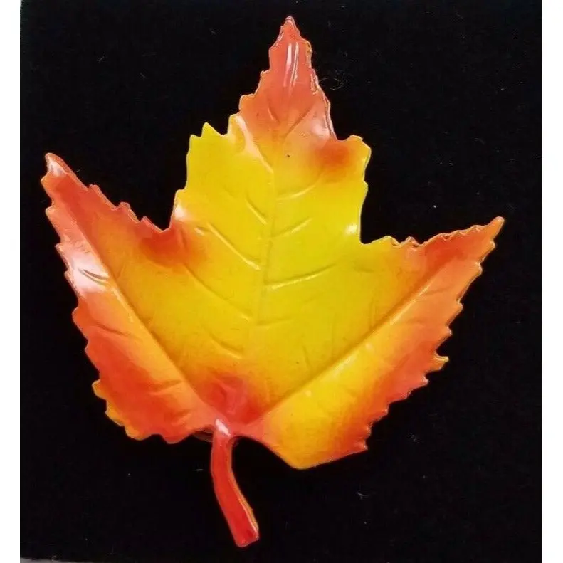 Orange Fall Maple Leaf Lapel Pin Brooch Safety Shiny Maine Souvenir Usa Jewelry 1