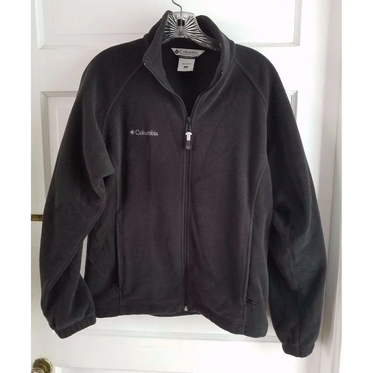 Columbia Black Fleece Jacket Lightweight Spring Full Zip Up Anorak Womens M 1