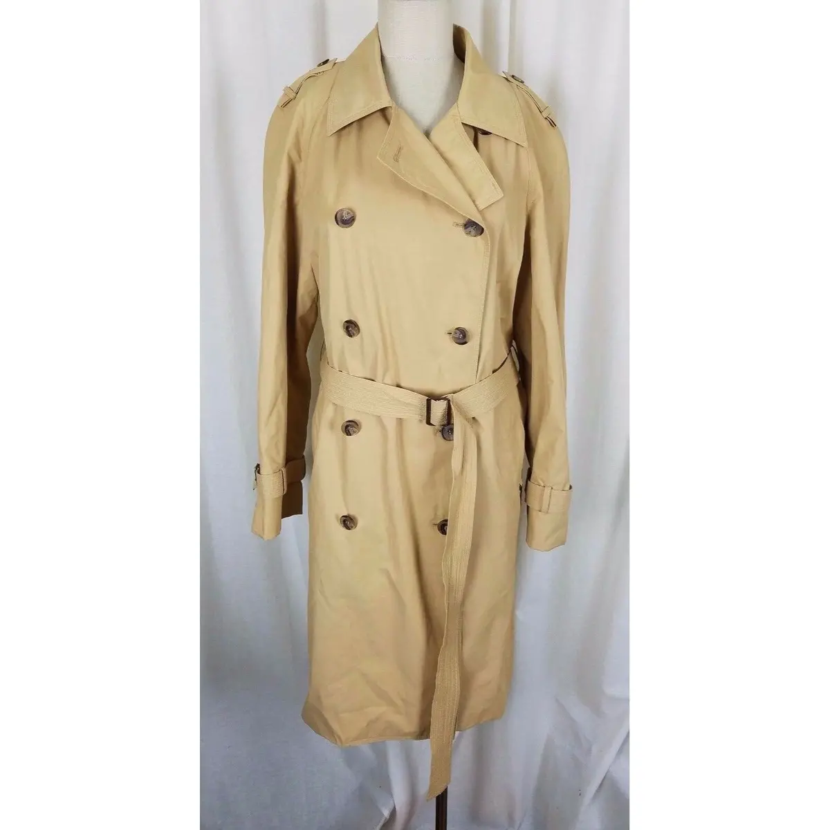 Anne Klein Long Belted Double Breasted Classic Military Trench Coat Womens 12 1