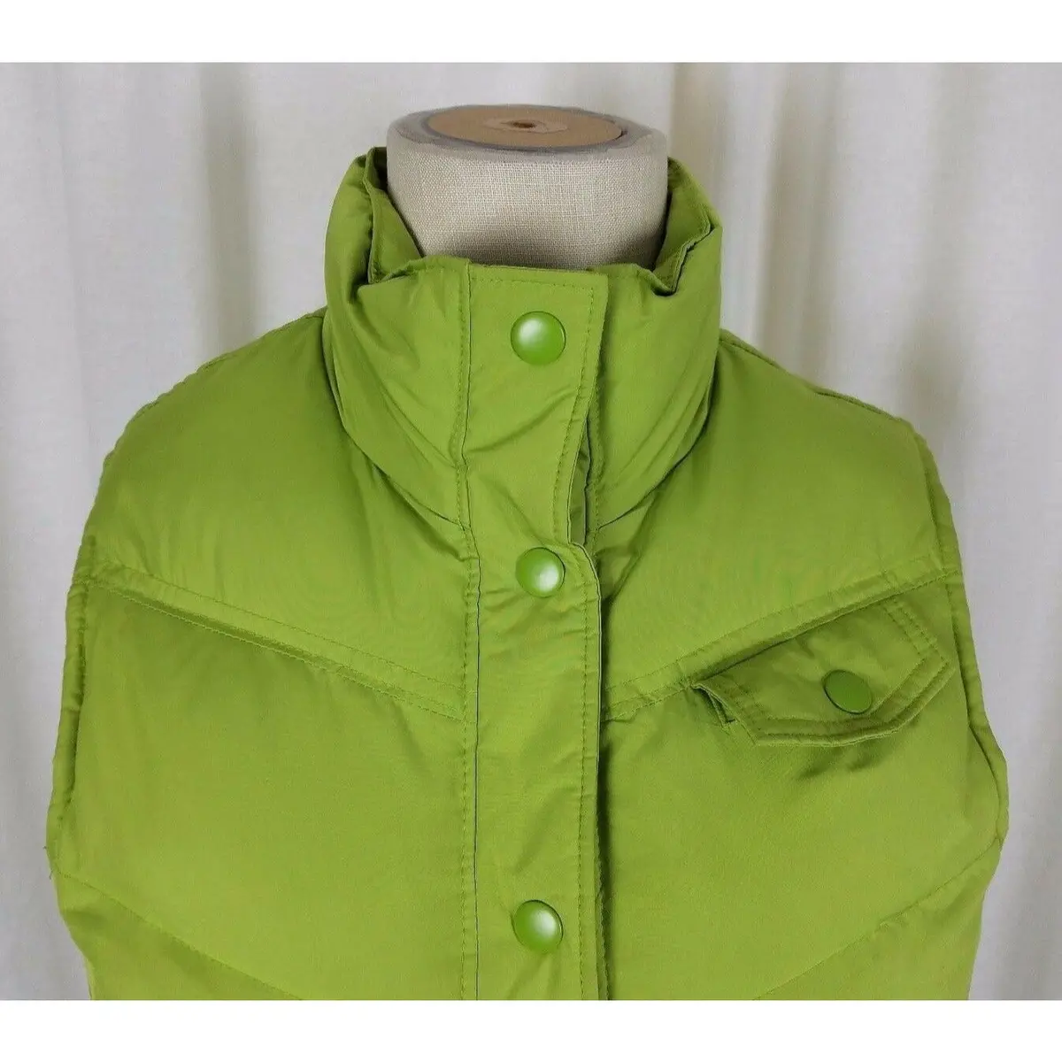 Gap Down Vest Womens S Snap Up Winter Quilted Puffer Knit Trim Chartreuse Lime 2