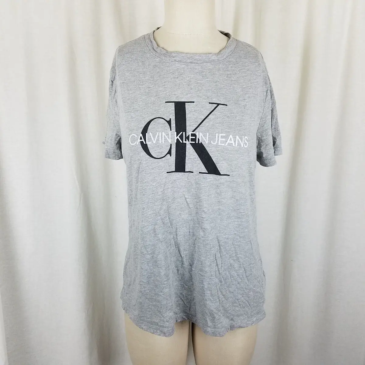 Calvin Klein Jeans Jersey Knit Short Sleeve T-Shirt Top Womens L Stretch Gray 1