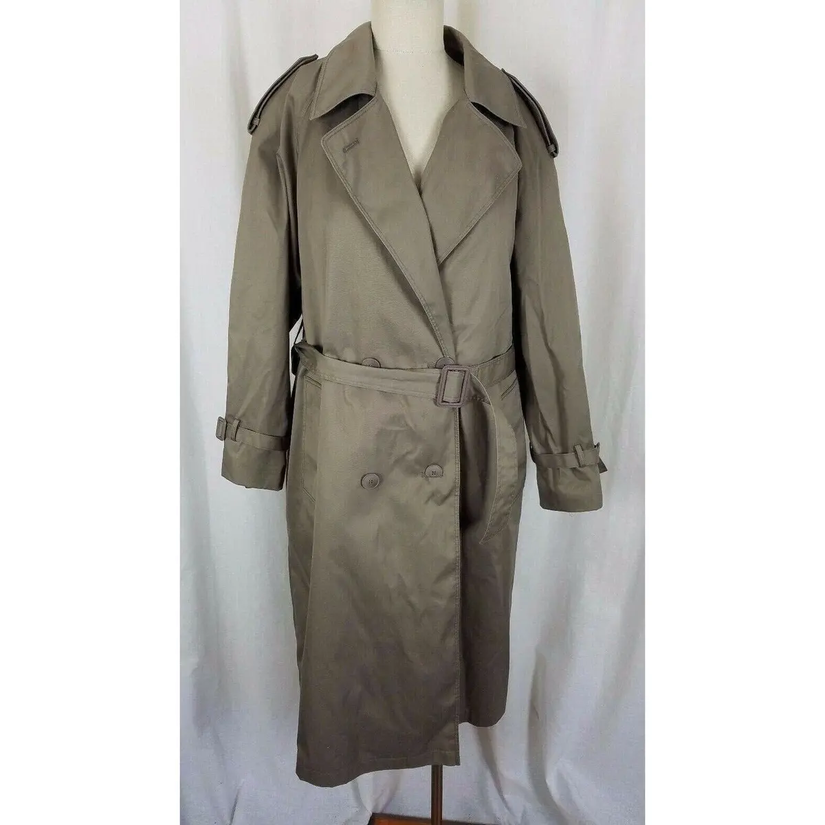 Saxton Hall Petites Double Breasted Belted Insulated Trench Coat Womens 14P Tan 1