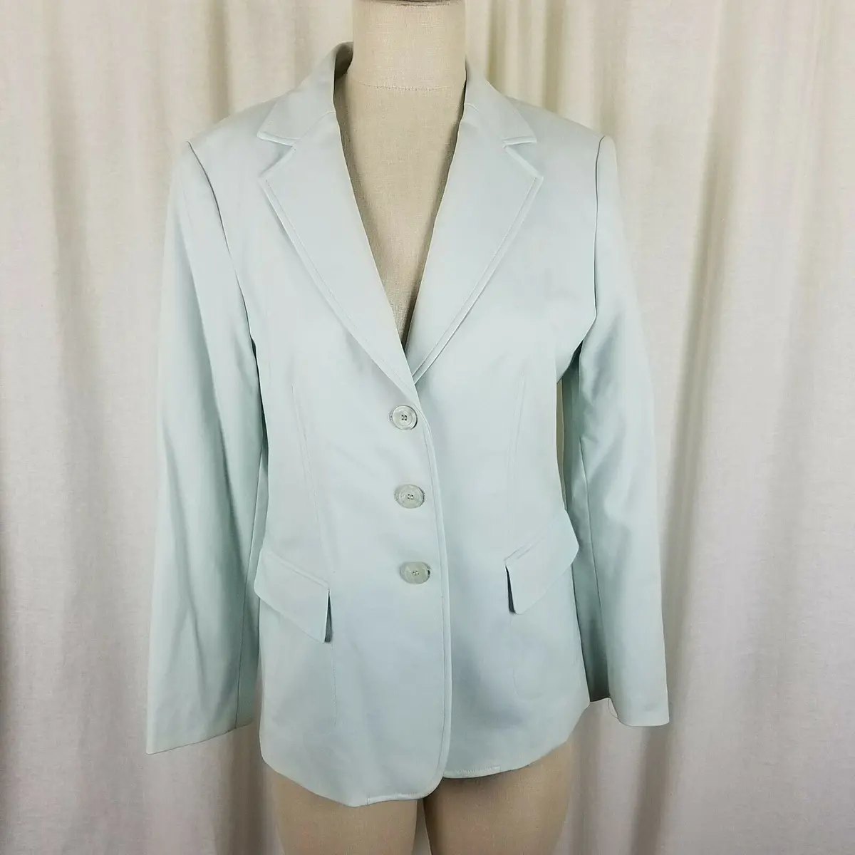Talbots Petites Stretch Tailored Button Up Blazer Jacket Womens 10P Pastel Blue 1