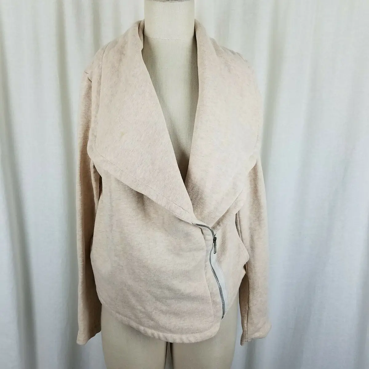 Lou & Grey Shawl Collar Asymmetrical Zip Up Sweatshirt Sweater Jacket Womens L 1