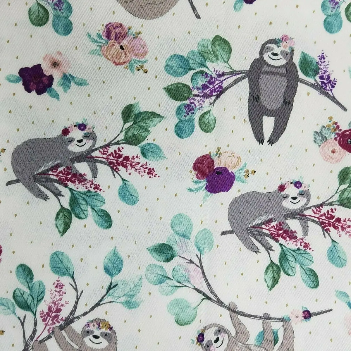 Sloths In Floral Crowns Brother Sister Design Studio Fabric 1 Yard B94-Pp-P32 1