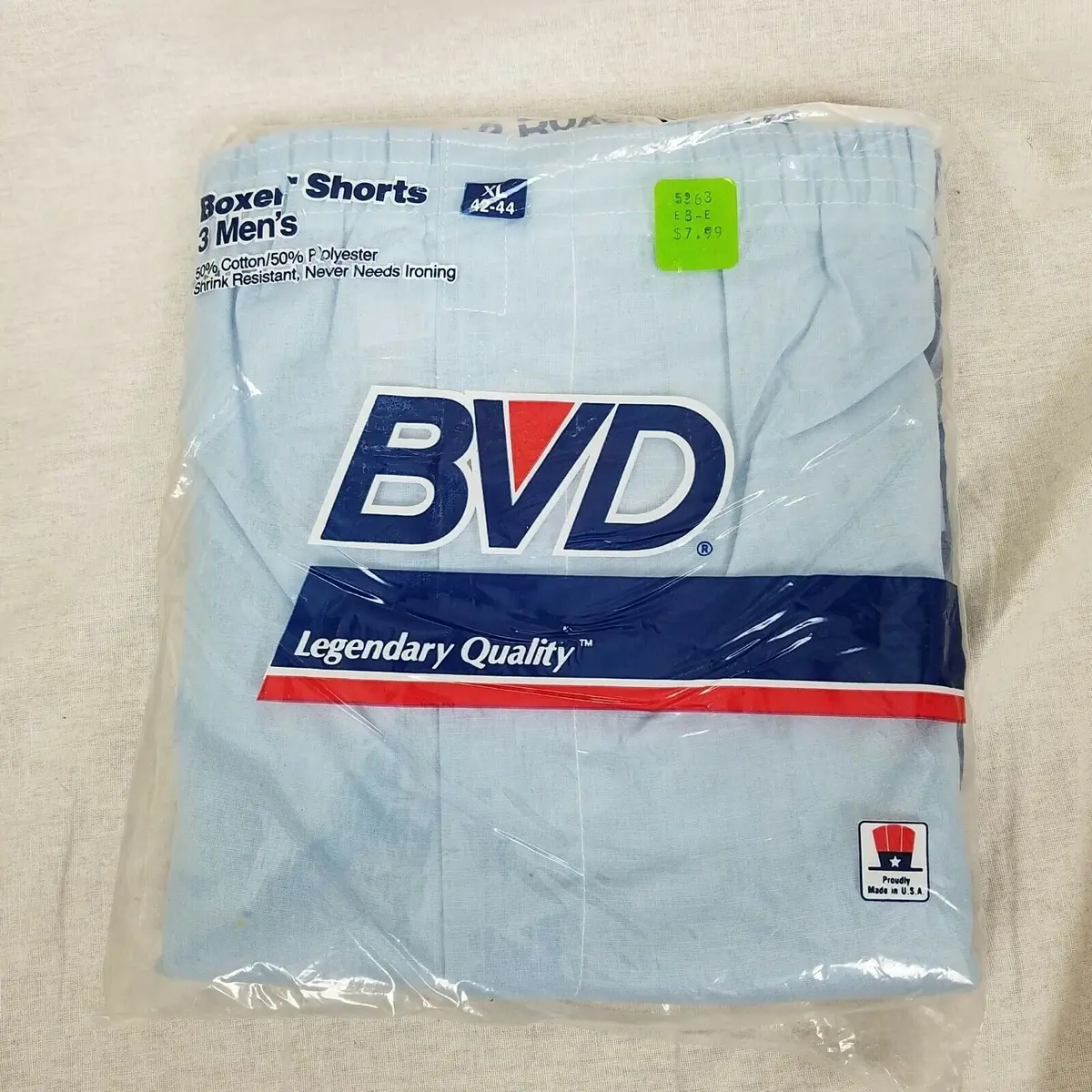 Vintage Bvd Boxers Shorts Underwear 3 Pack 50/50 Poly Cotton Mens Xl Usa Blue 1
