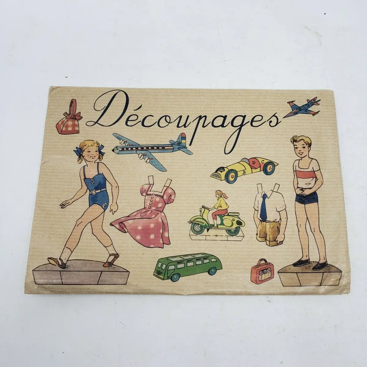Marc Vidal Decoupage Paper Dolls Kit Outfits Doll Vehicles Toys Vintage France 1