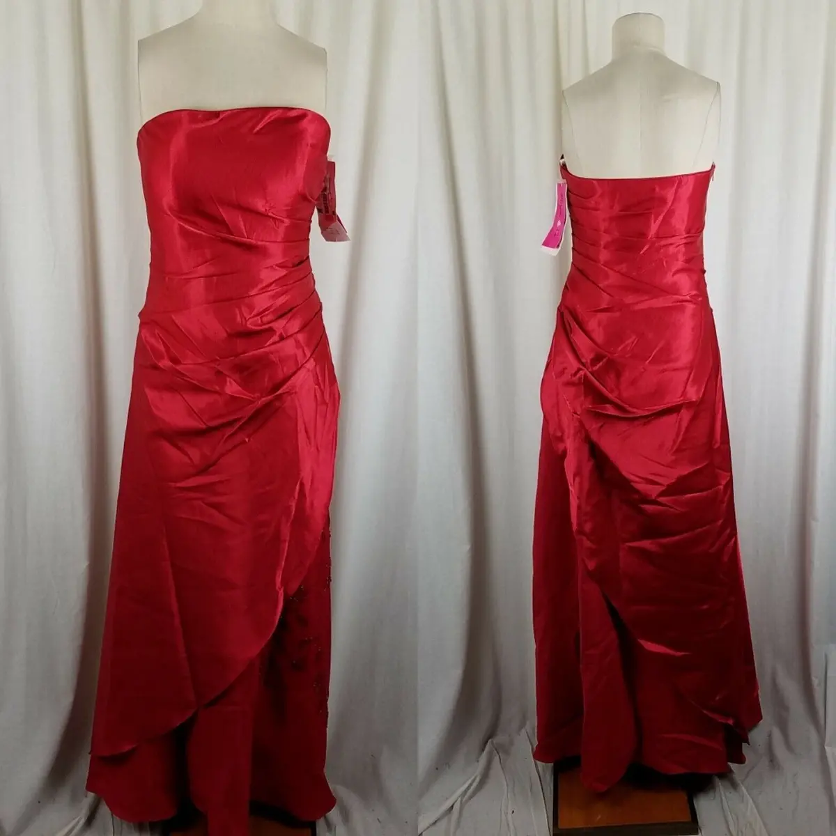 Morgan & Co. Gathered Maxi Satin Beaded Floral Formal Dress Womens 10 Vintage 1