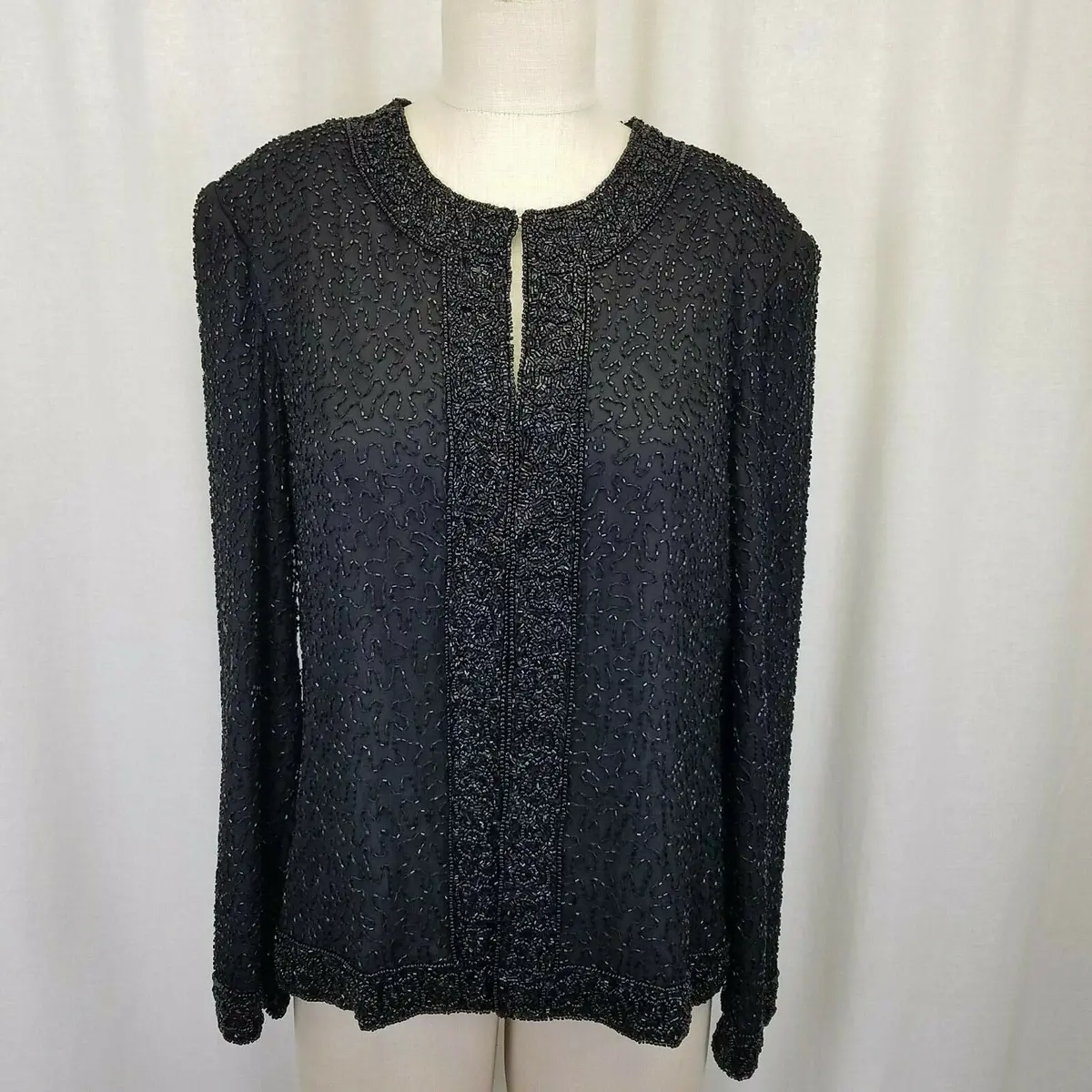 Laurence Kazar Heavily Beaded Black Silk Blazer Jacket Womens Pl Usa Formal 1