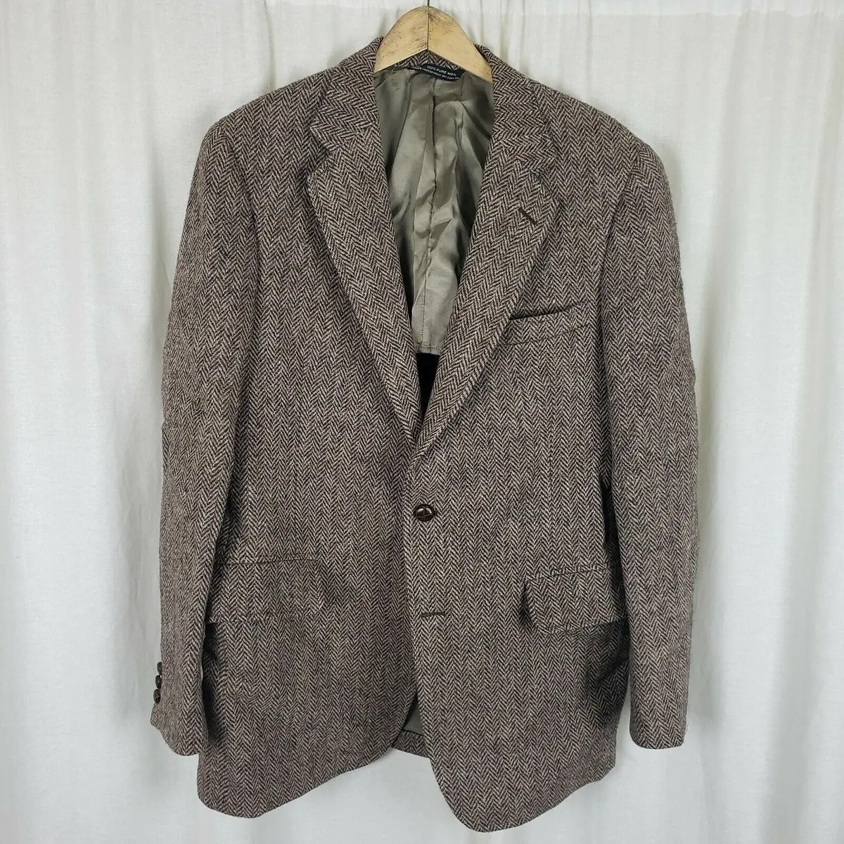 Jos. A Banks Harris Tweed Herringbone Blazer Wool Sport Coat Jacket Mens 42 1