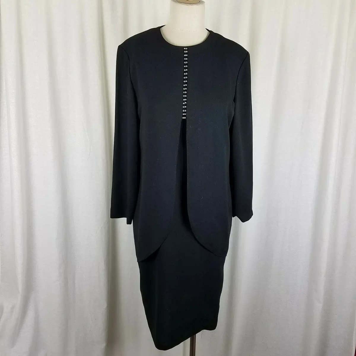 Caron Petite Black Chiffon Built In Jeweled Jacket Coat Dress Womens 8 Career 1