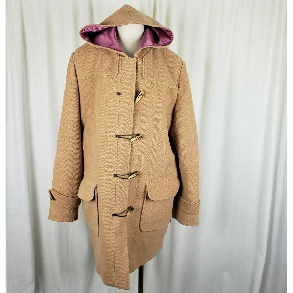 Ll Bean Toggle Closure Hooded Ribbed Wool Duffel Winter Peacoat Coat Womens Xl 1