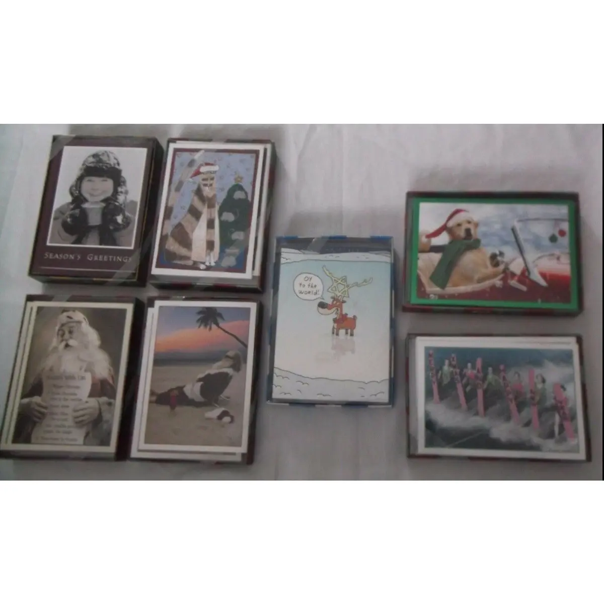 Lot 7 Boxed Rsvp Holiday Christmas Cards People Santa Cartoon Humor Envelopes 1