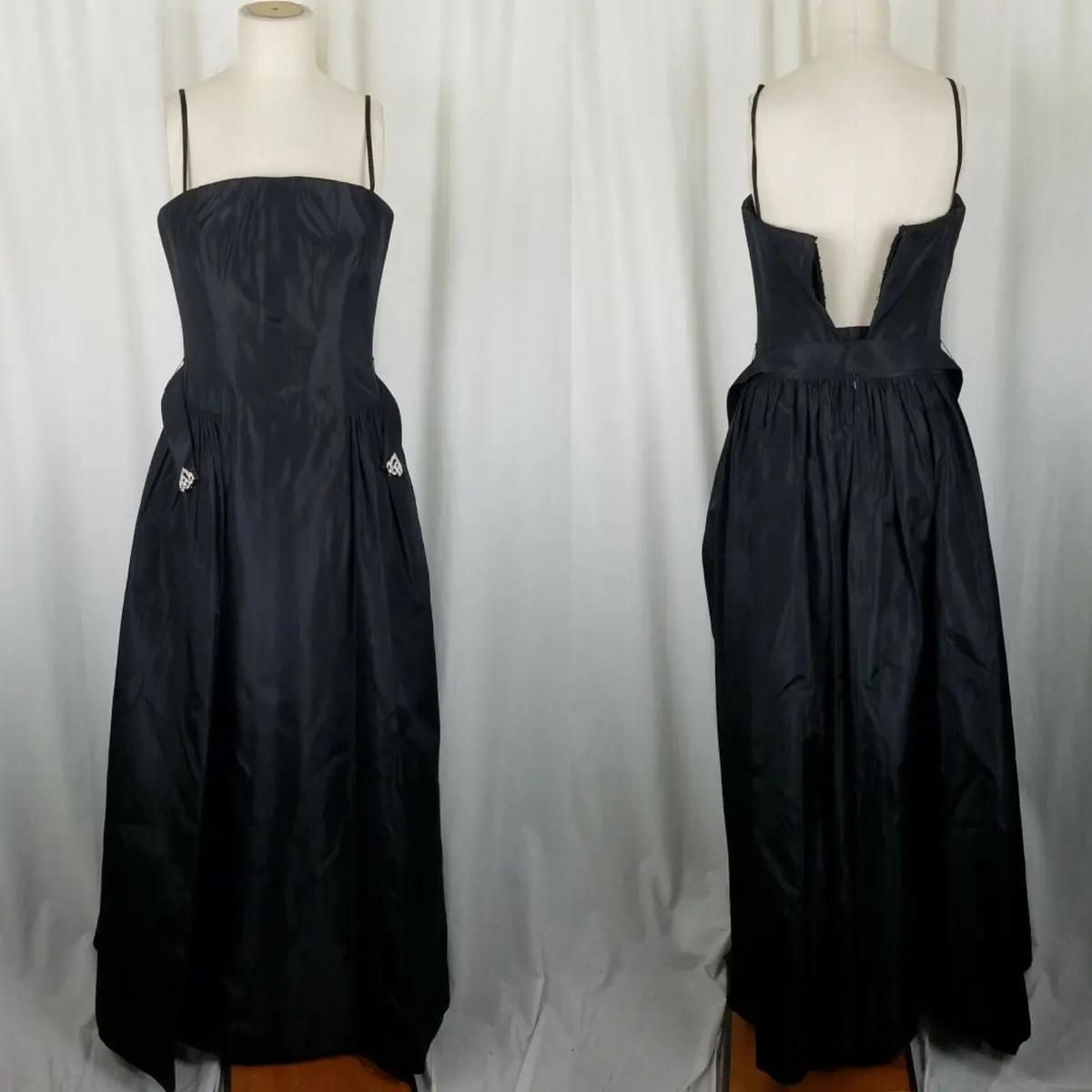 Marie St. Claire Vintage Black Taffeta Formal Princess Maxi Prom Dress Womens 6 1