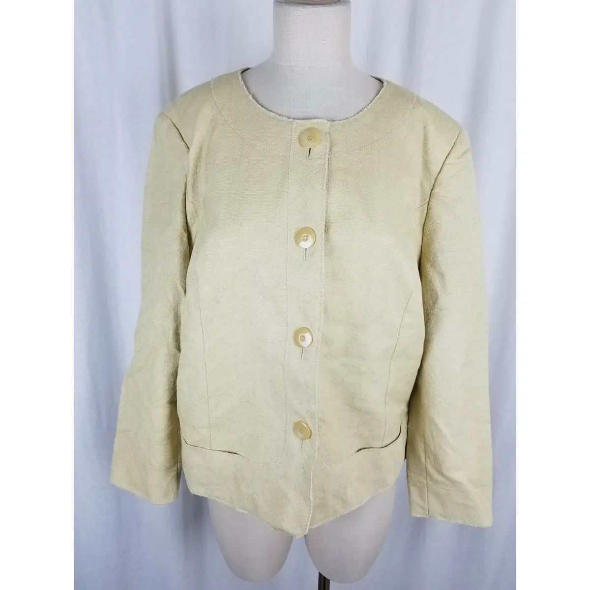 Talbots Woman Italian Fabric Collarless Button Up Jacket Womens 14W Plus Blazer 1