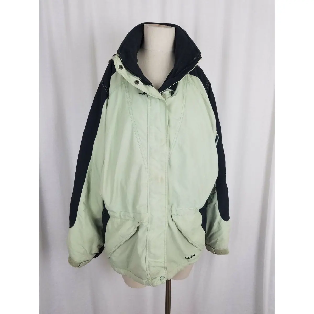 Ll Bean Winter Jacket Nylon Parka Full Zip Up Anorak Womens L Ski Snow Green 1