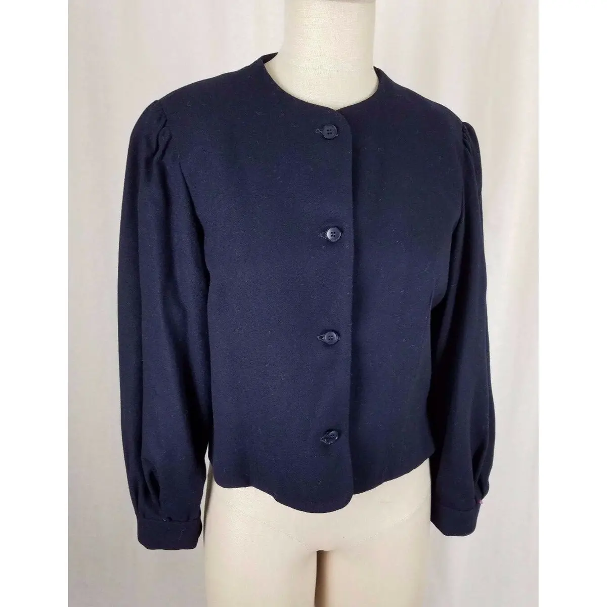 Vintage Chevaux For Jerry Kaye Wool Cropped Riding Blazer Jacket Womens 12 Navy 1
