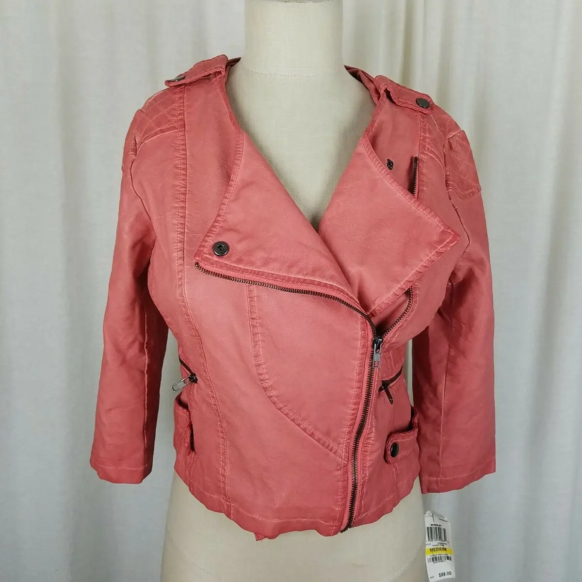 Bar Iii Vegan Faux Leather Berkeley Cropped Motorcycle Moto Jacket Womens M Pink 1