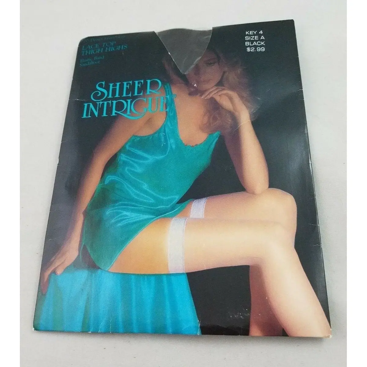 Vintage Sheer Intrigue Lace Top Thigh High Stay-Up Stockings Womens Size A Black 1