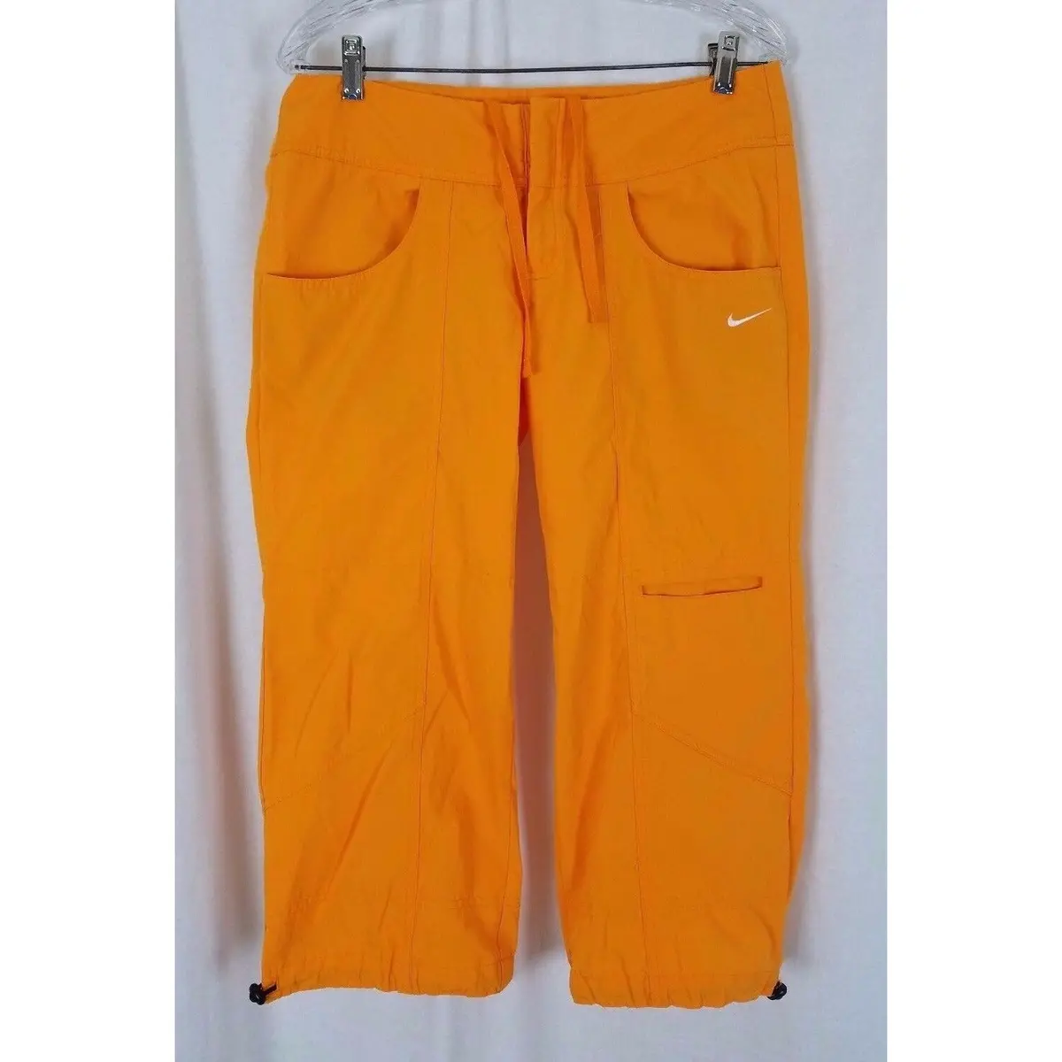 Nike Cropped Parachute Capri Pants Cinch Ankles Womens M Cotton Yellow Orange 1
