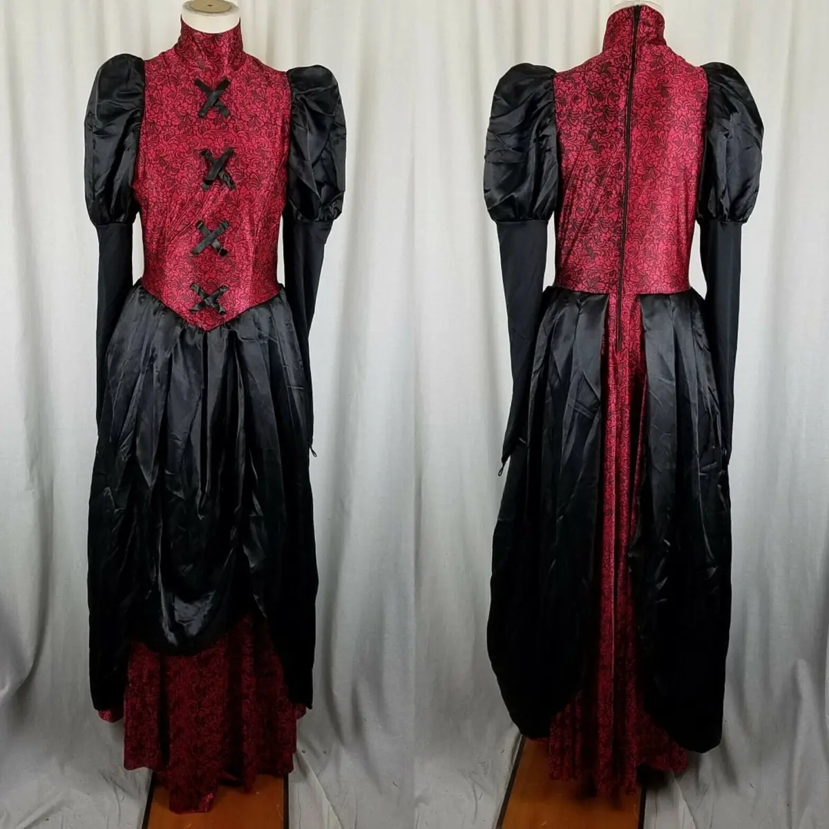 Red Floral Lace Corset Steampunk Ball Gown Dress Womens Os Medieval Gothic Black 1