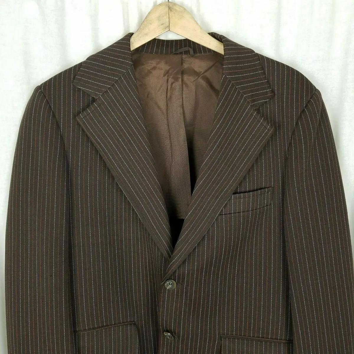 John Blair Brown Polyester Pinstripe Blazer Sport Coat Jacket Mens 39 Vintage 2