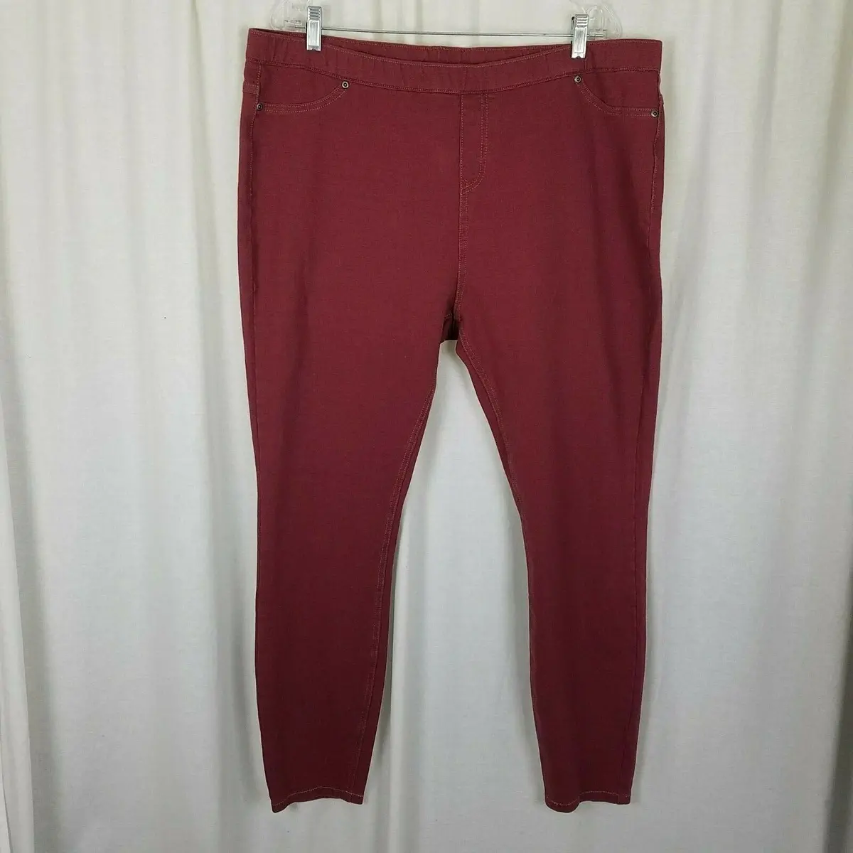 Evy's Tree Denim Skinnies Ponte Pants Skinny Jeans Jeggings Leggings Maroon 2X 1