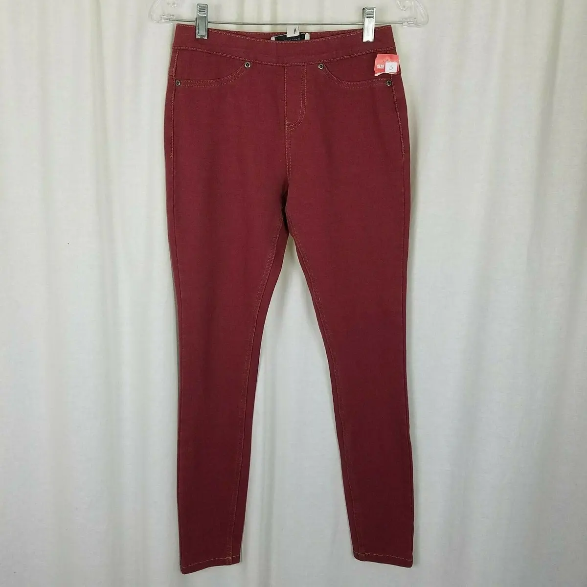 Evy's Tree Denim Skinnies Ponte Pants Skinny Jeans Jeggings Leggings Maroon S 1