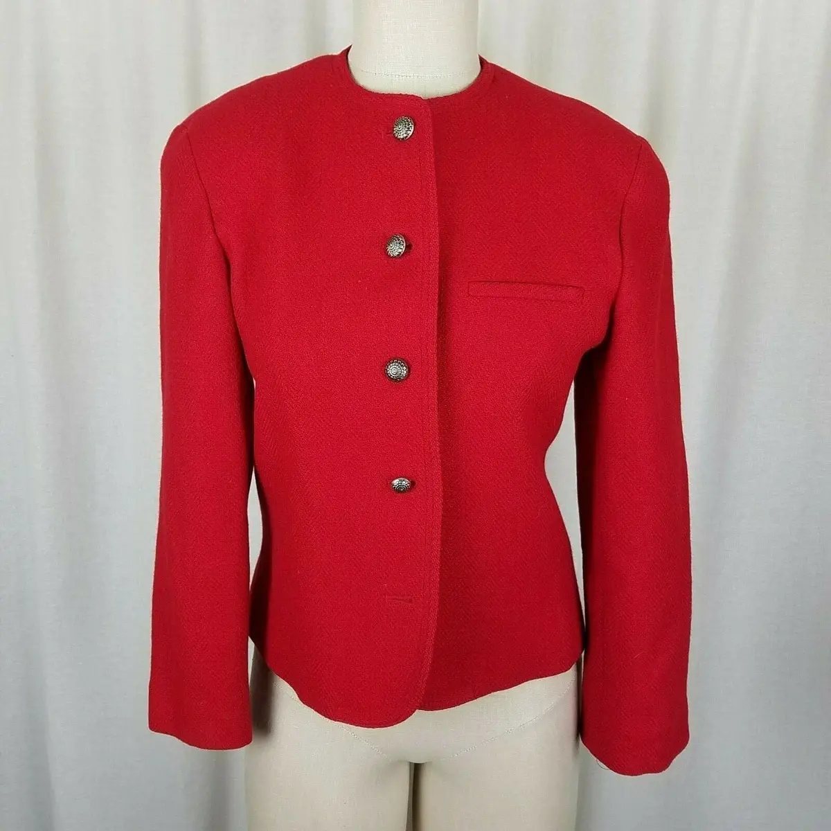 Evan Picone Lord & Taylor Herringbone Woven Wool Sweater Jacket Womens 6 Vintage 1