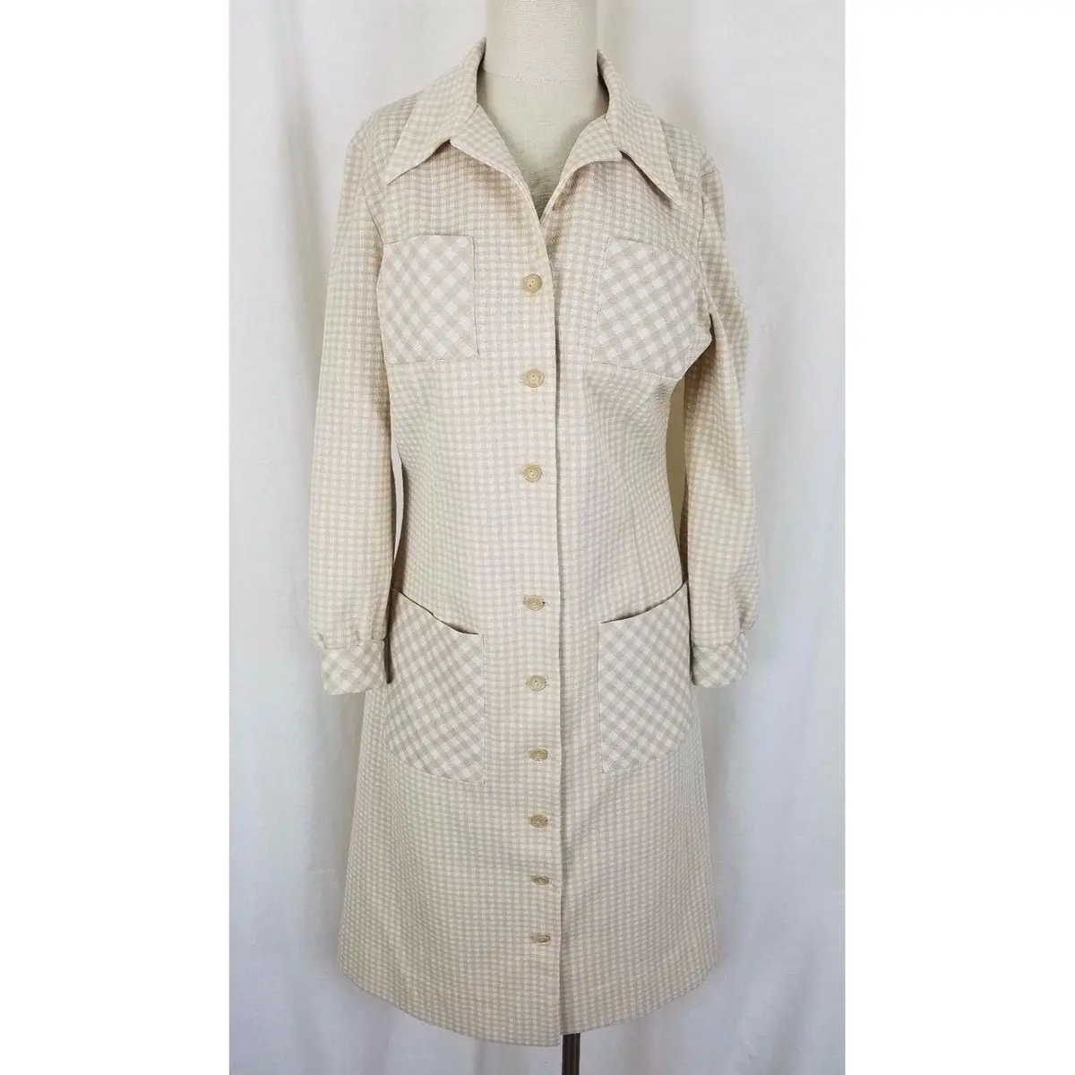 Vintage Trevira Robert Peters Micia Of Rome Mod Checked Shirt Dress Womens M Usa 1