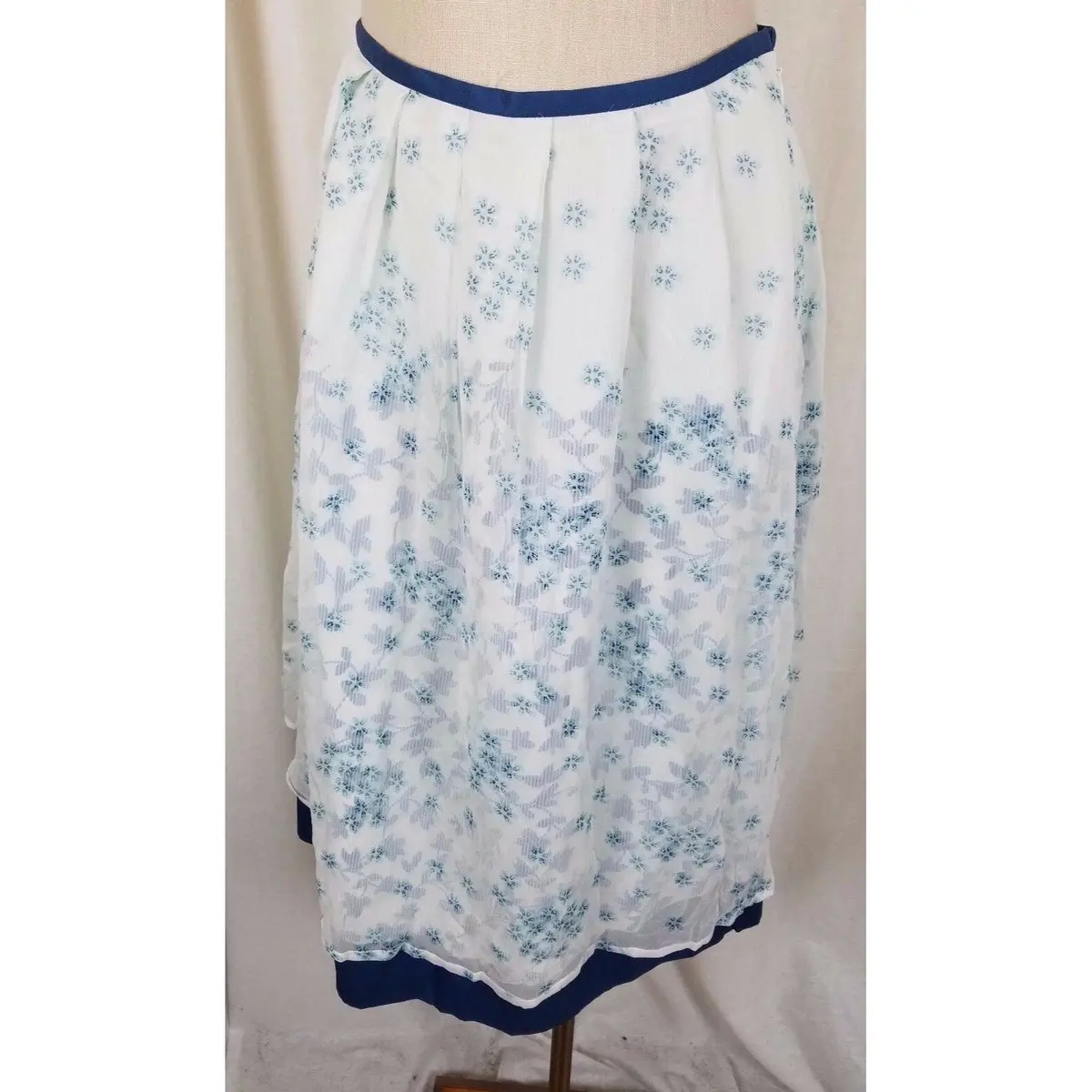 J.Jill Petites Blue Floral Silk Sheer Tulle Skirt Womens 8P Pleated Twirl Cotton 1
