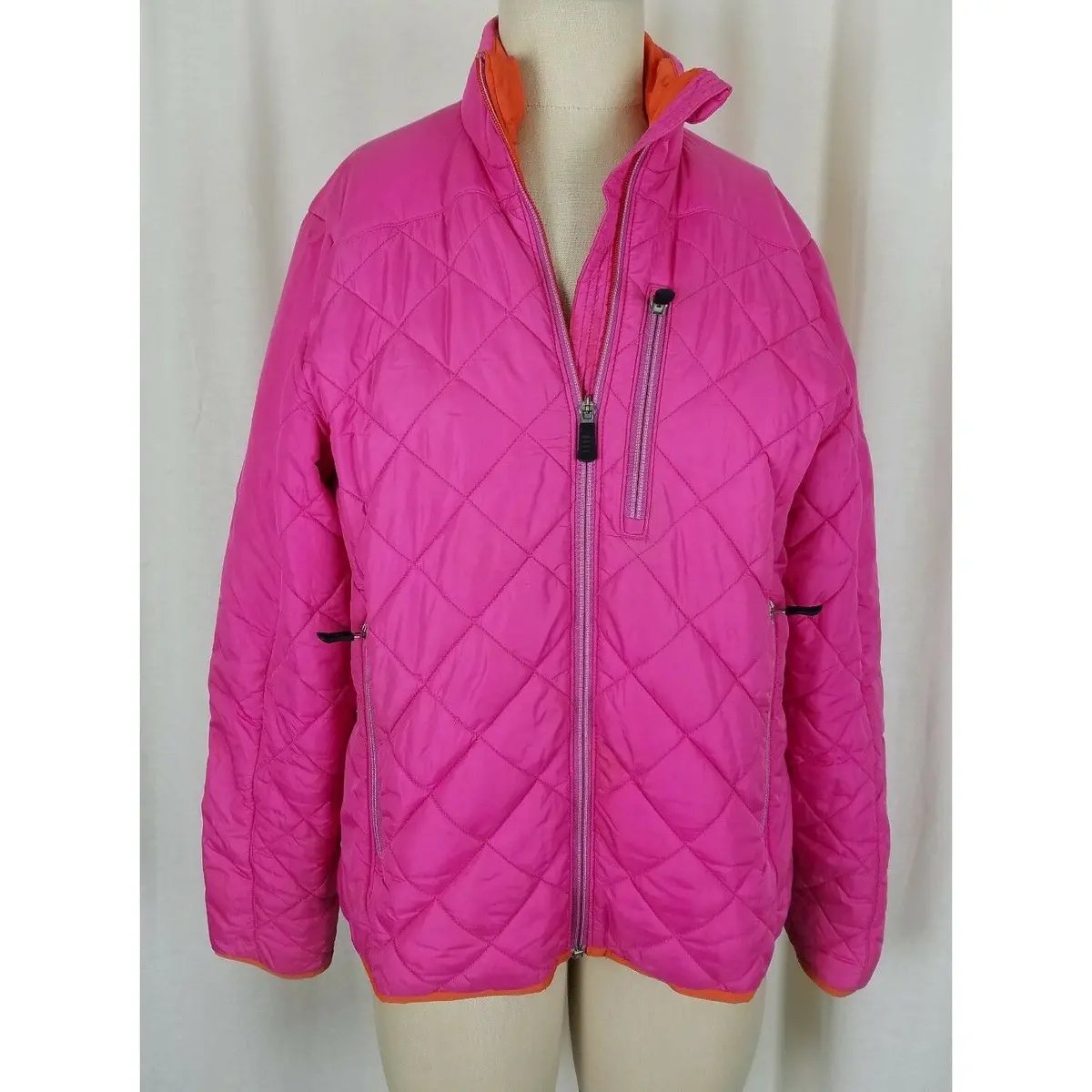 Lands End Quilted Insulated Hot Pink Lightweight Full Zip Up Jacket Womens S 6 8 1