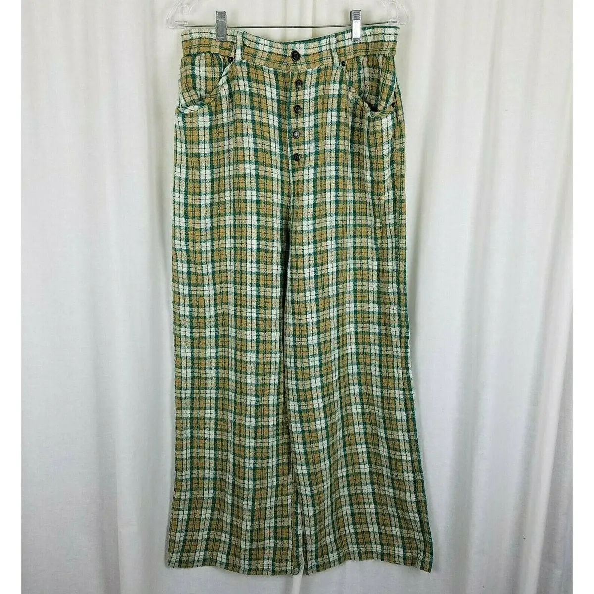 Urban Renewal Remnants Plaid Puddle Pants Woven Wide Legs Trousers Womens L Tan 1