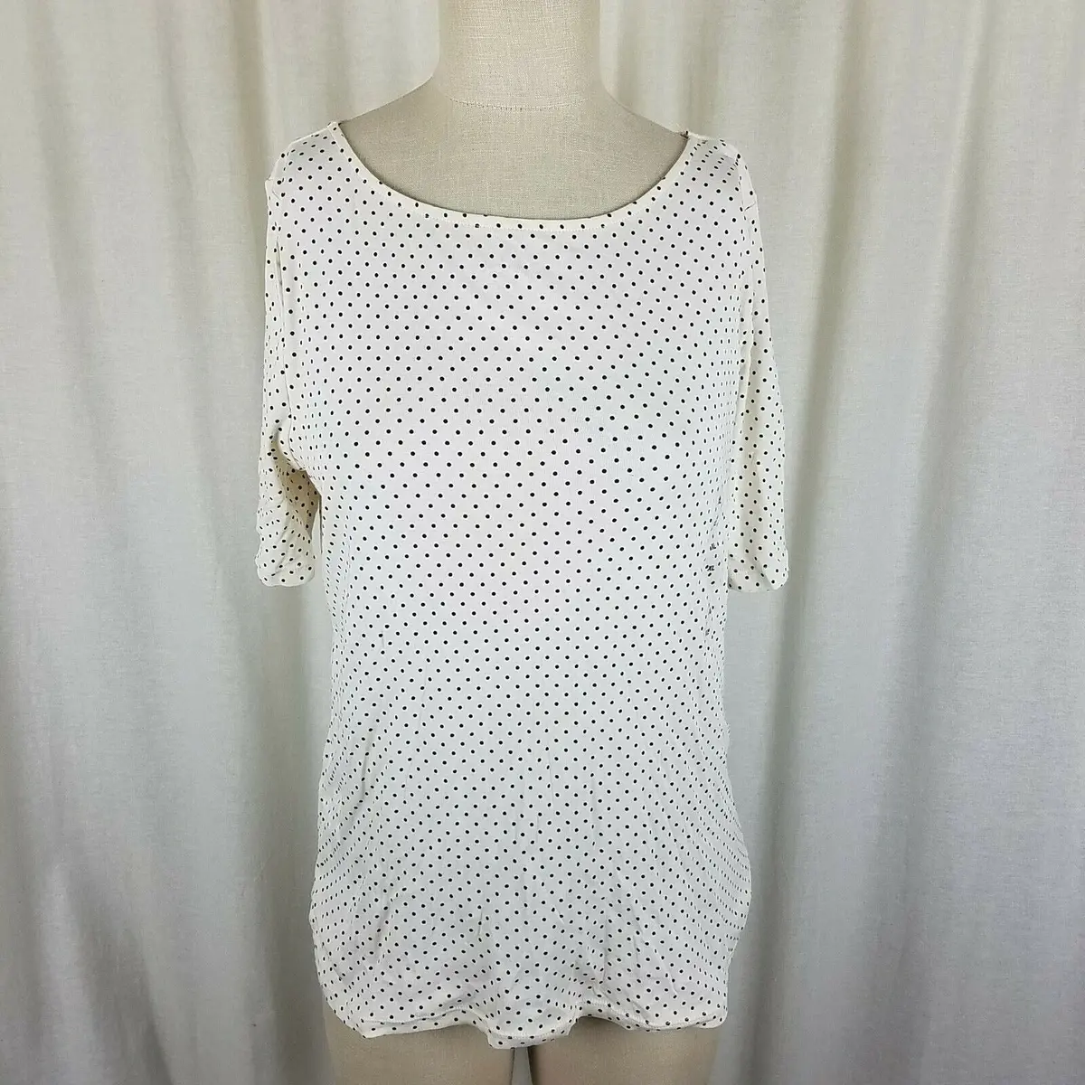Lrl Ralph Lauren Polka Dot Stretch Jersey Knit Top Tunic Shirt Blouse Womens Xl 1