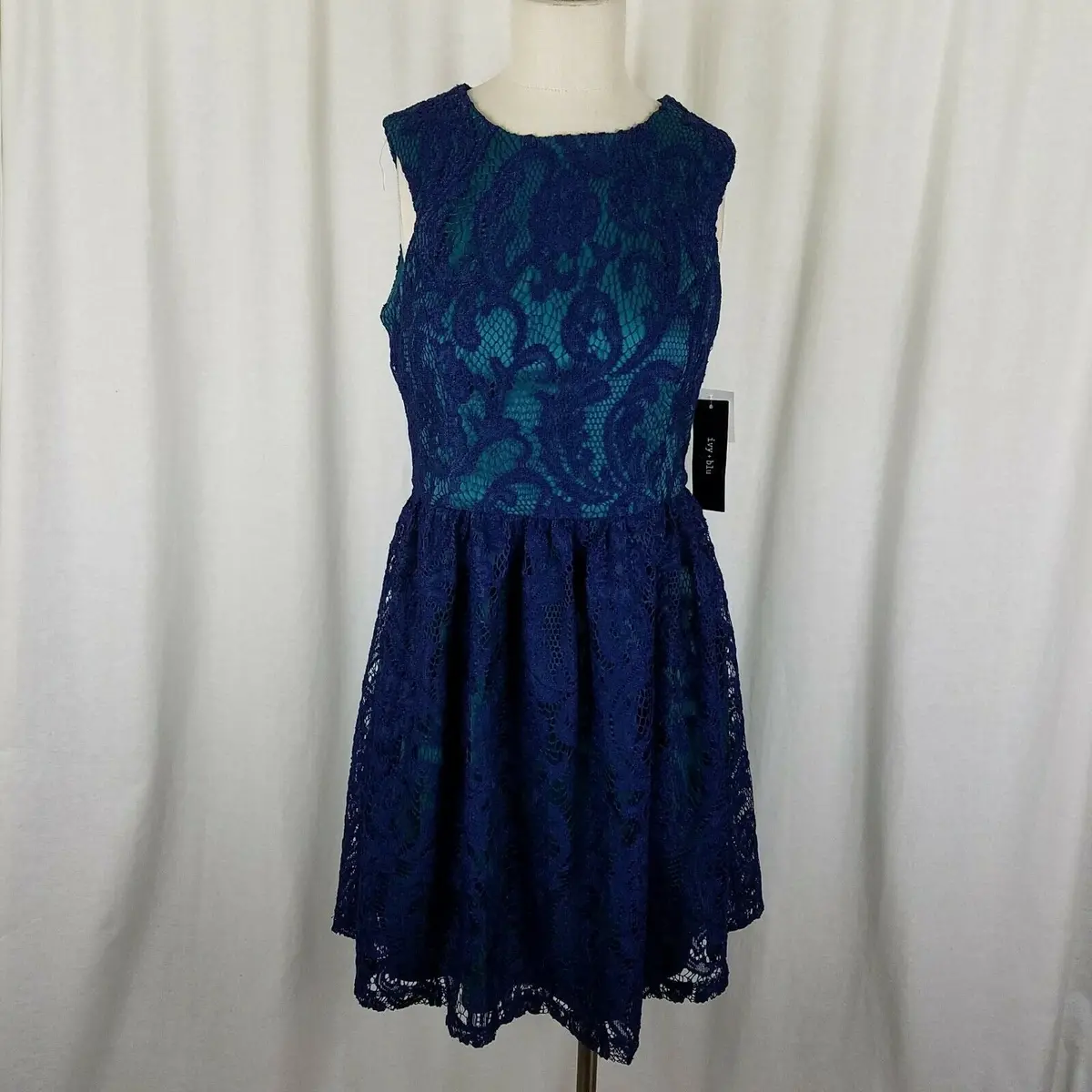 Ivy + Blu Lace Overlay Fit & Flare Twirl Dress Womens 8 Summer Mini Sundress Nwt 1