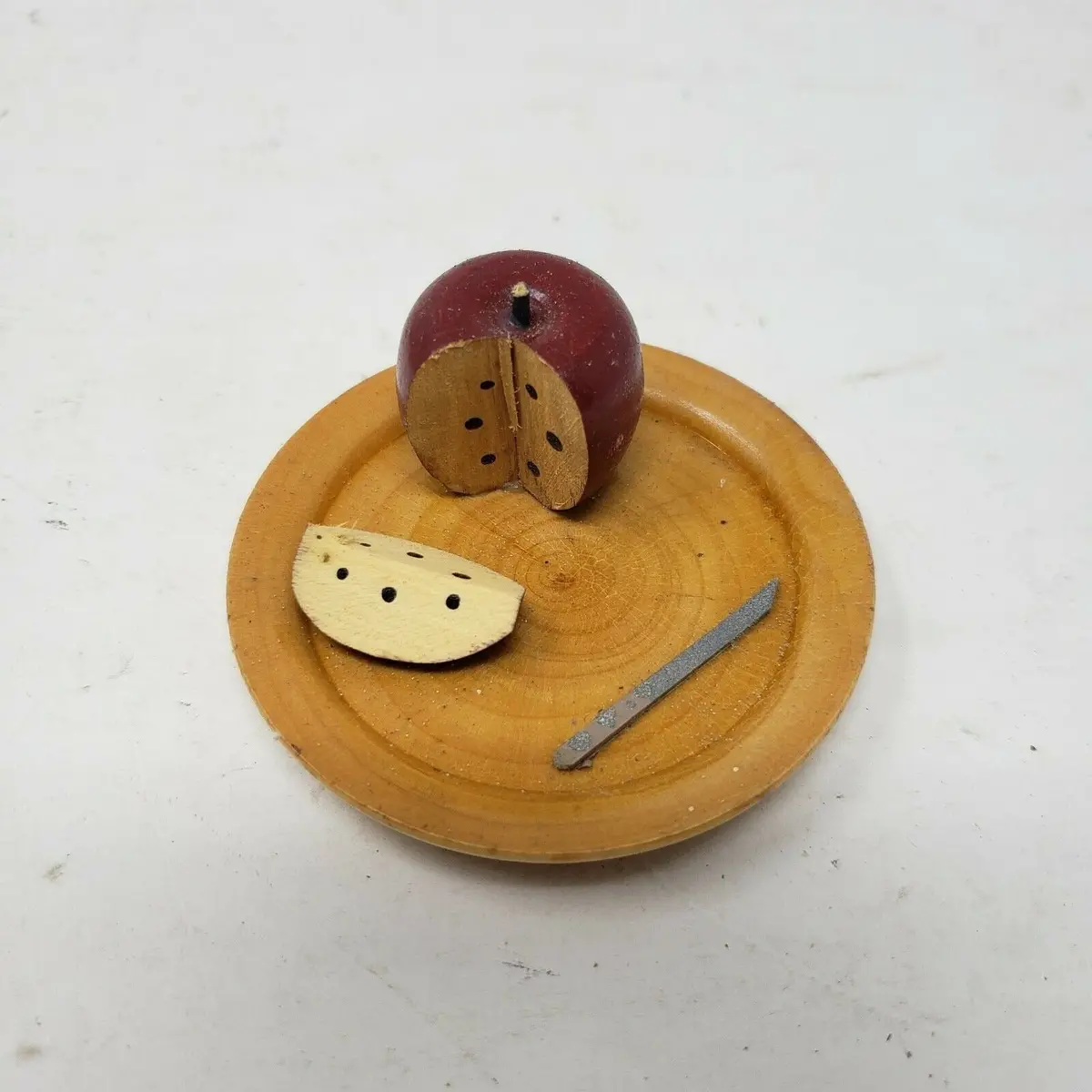 Plate Apples Snack Shadow Box Miniatures Diorama Doll House Curio Display Piece 1