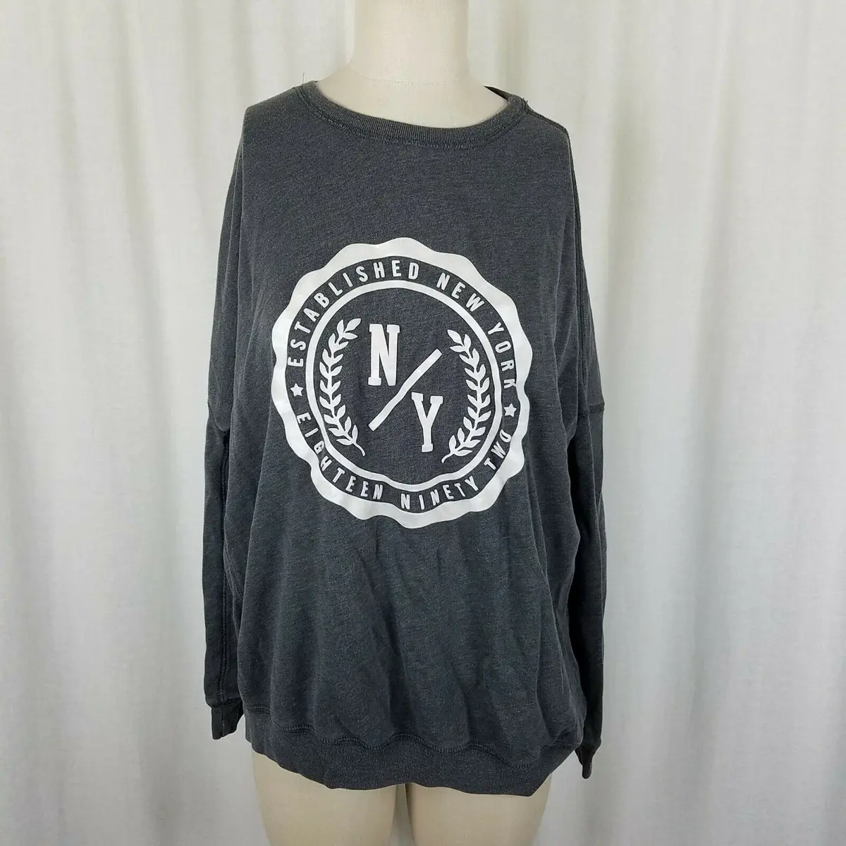 Abercrombie & Fitch Ny Jersey Knit Gray Crewneck Baggy Sweatshirt Womens Xs S 1