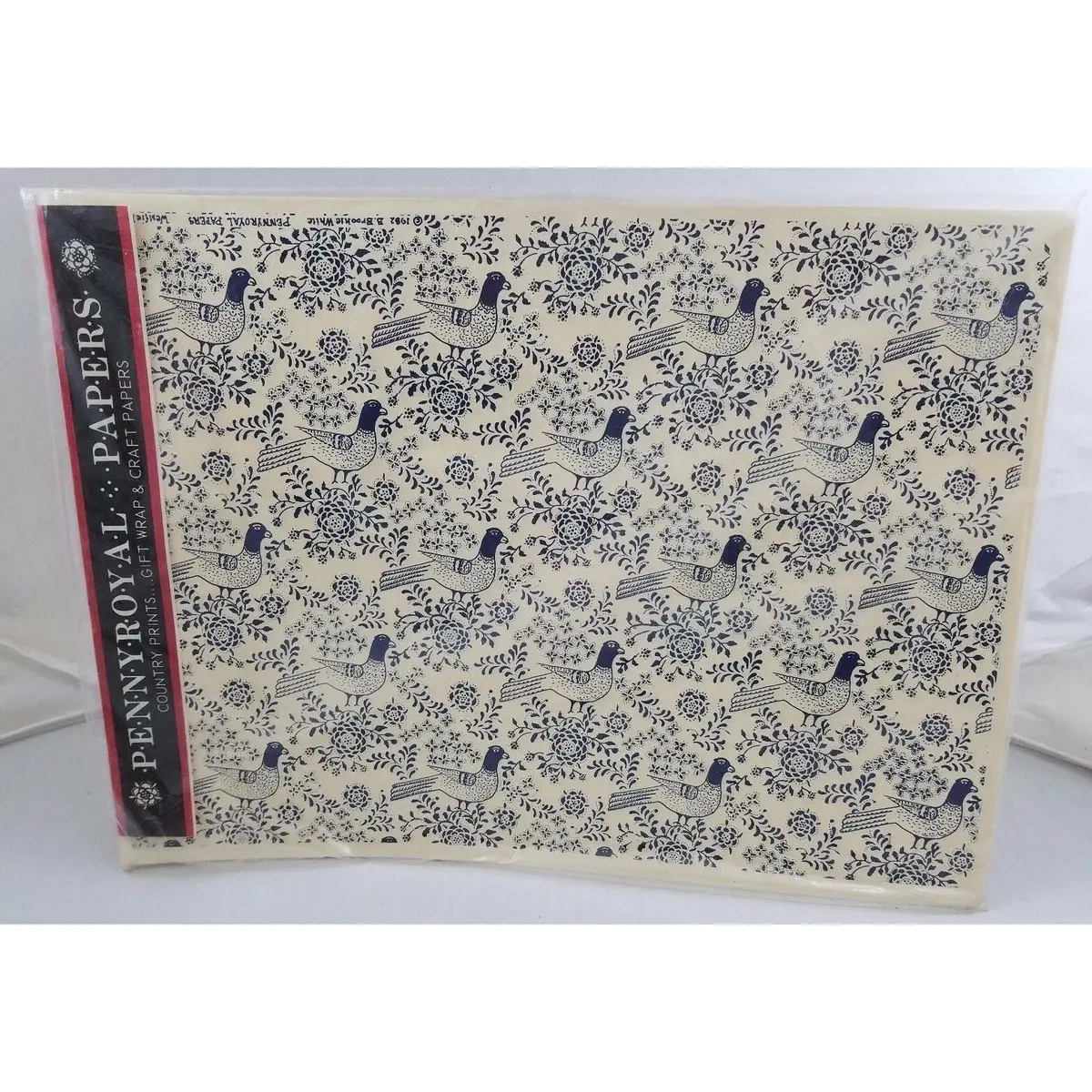 Vintage Pennyroyal Papers Gift Wrap Wrapping Paper Blue Pheasants 8 Sheets 1982 1