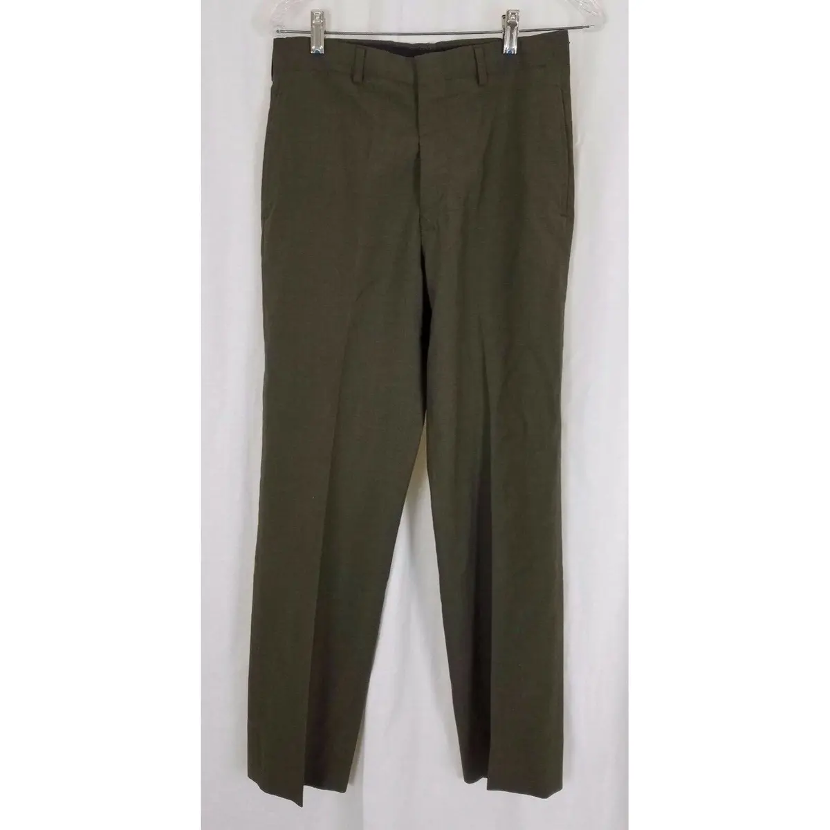 Poly Wool Tropical Trousers 2241 Green Military Army Pants Mens 29R Olive 1980S 1