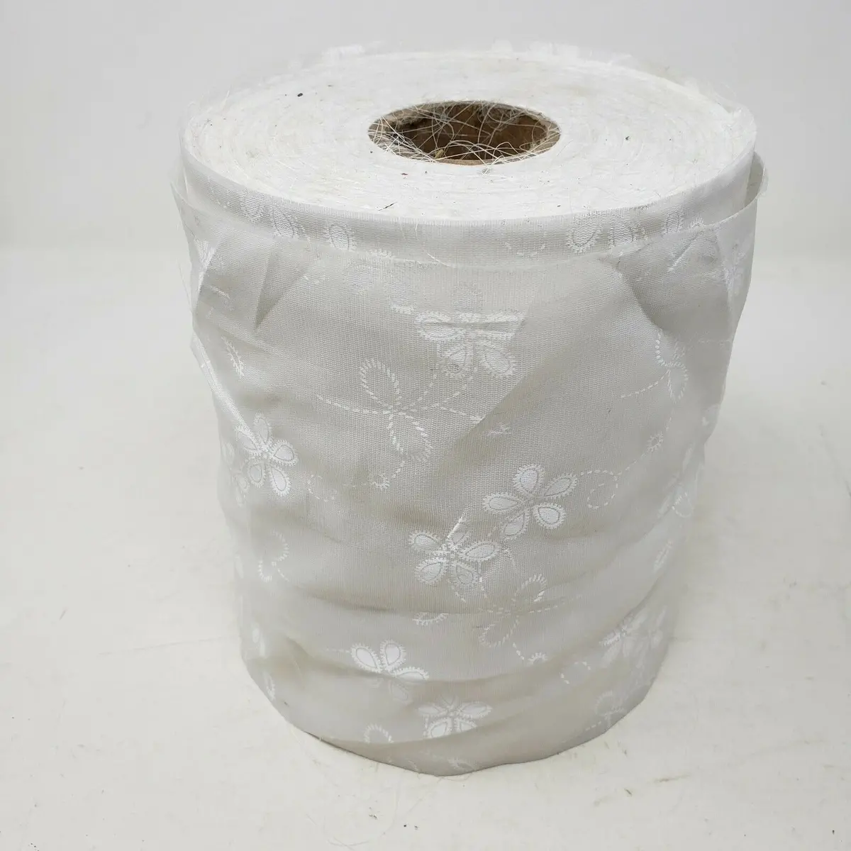 White Floral Organza Fabric Spool Roll Tulle Ribbon See Through Mesh Yardage 1