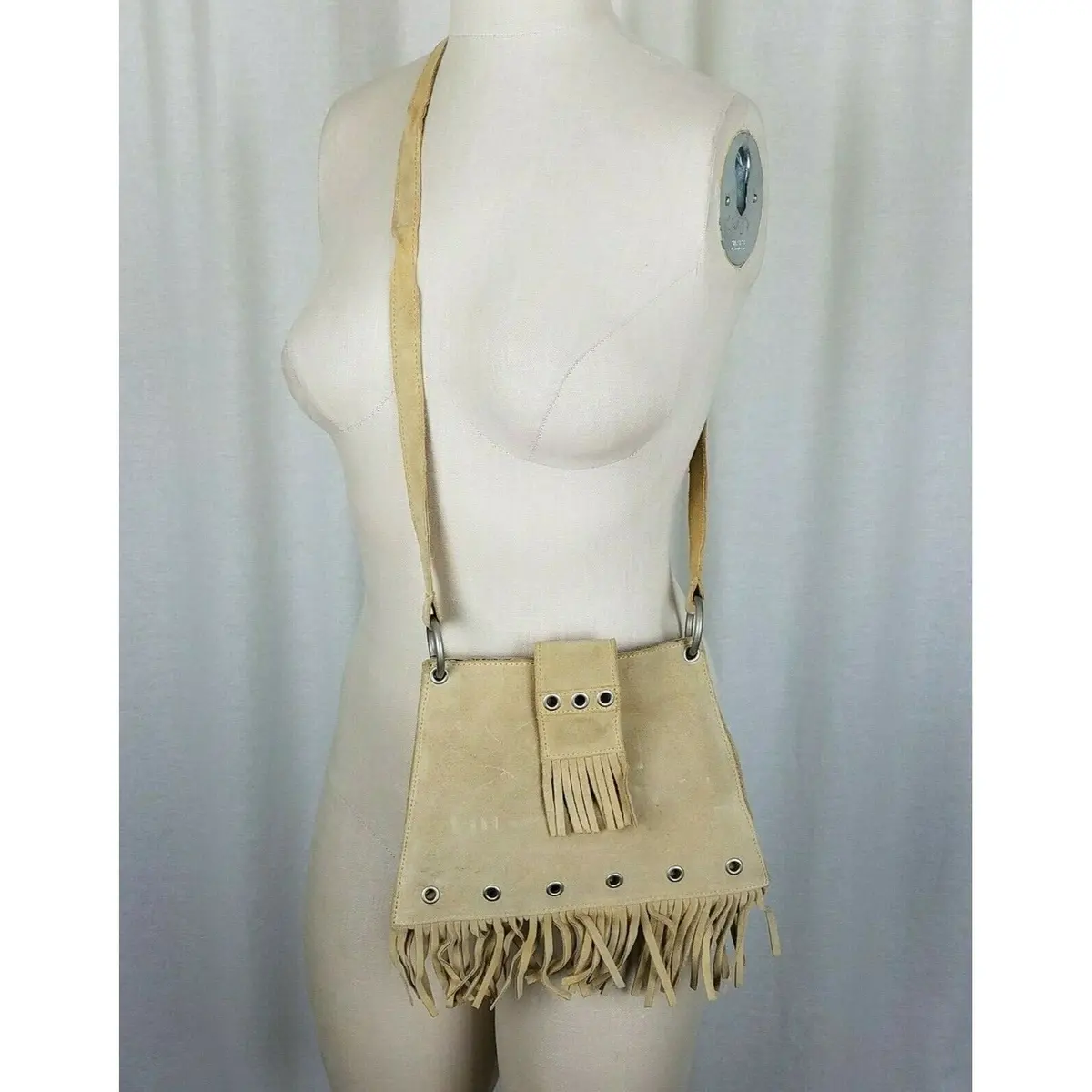 Fringe Grommets Leather Suede Hippie Boho Crossbody Shoulder Bag Purse Handbag 1