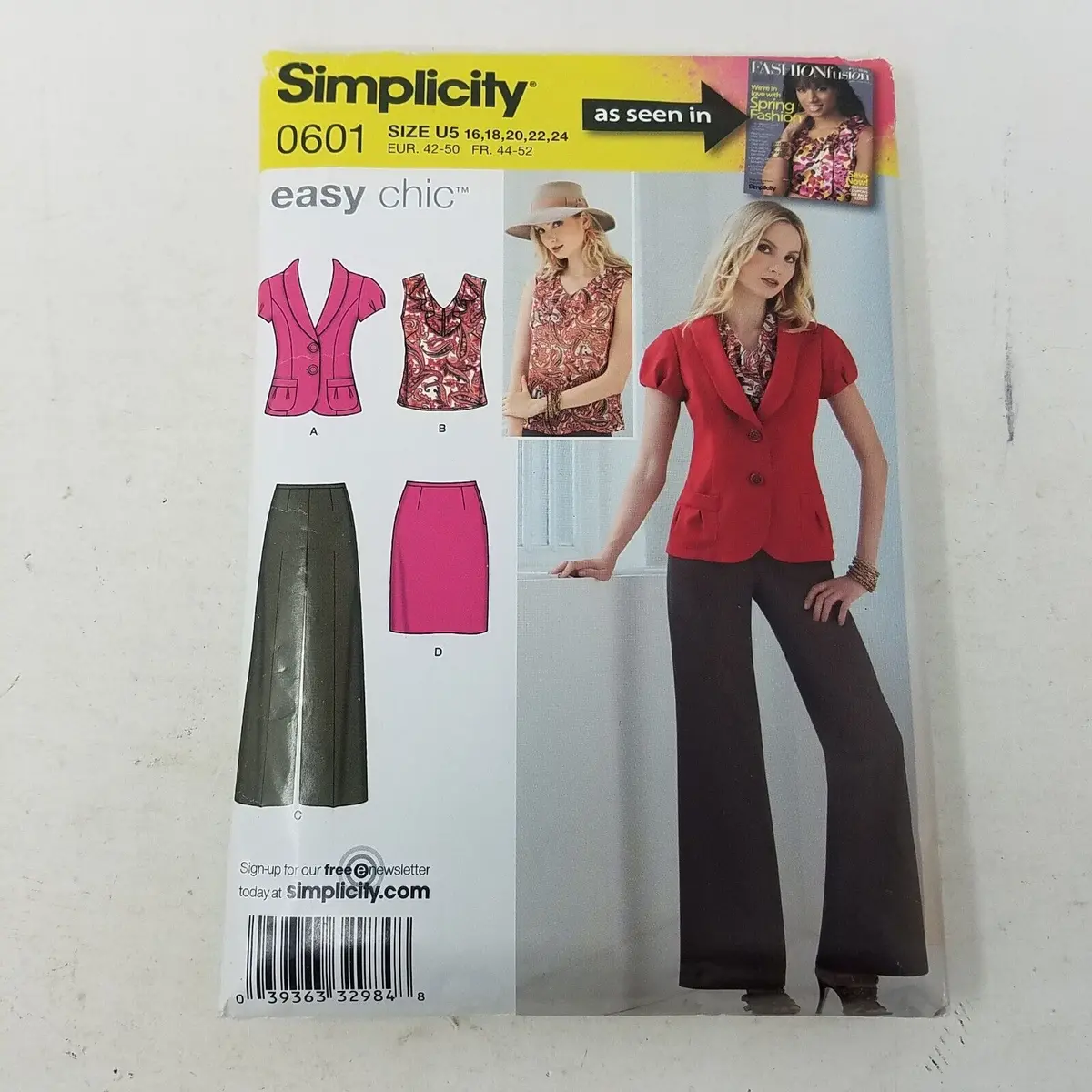 Simplicity Easy Chic Sewing Pattern 0601 Pants Skirt Uncut Womens 16 18 20 22 24 1